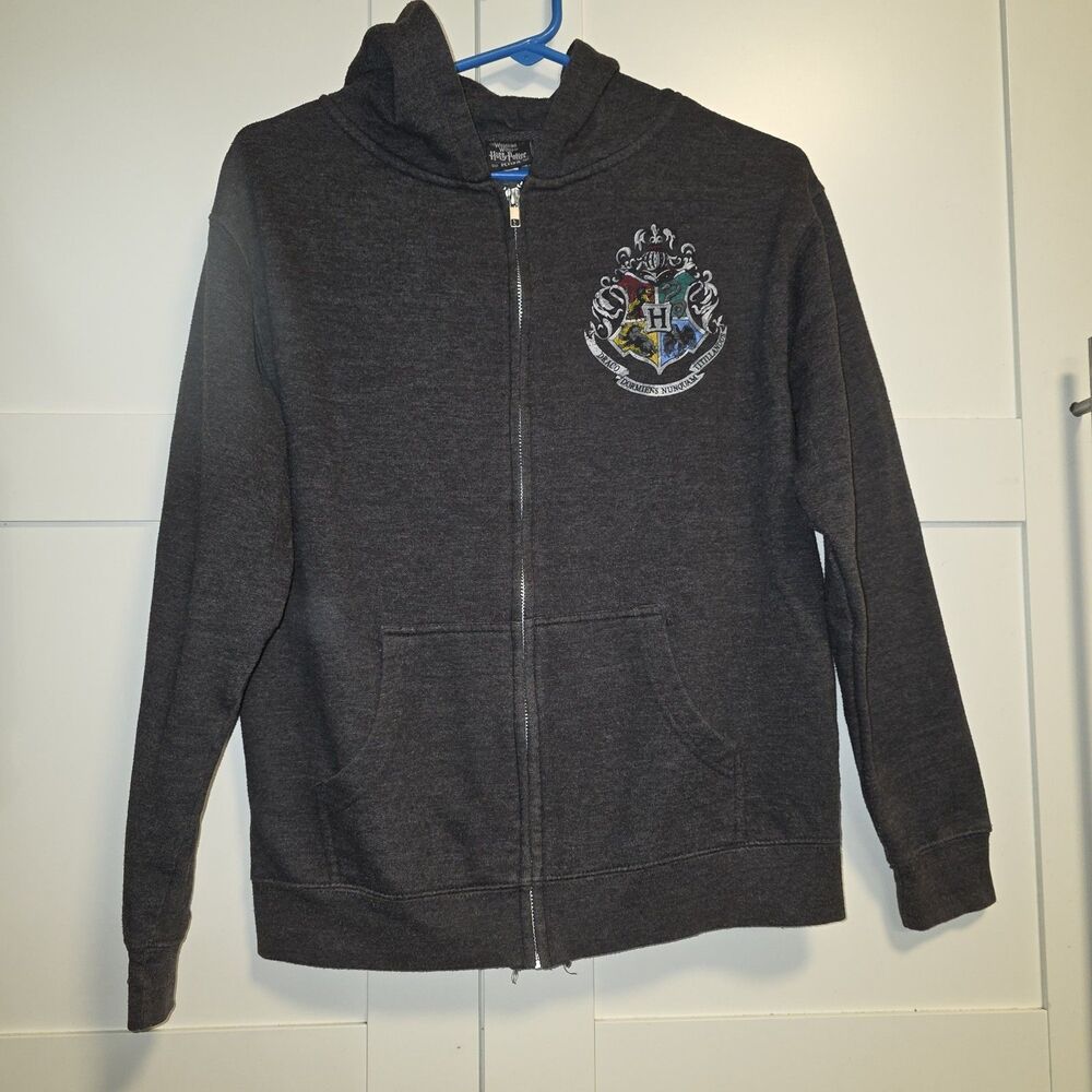 Harry Potter Hogwarts Kids Full Zip Hoodie LARGE Charcoal Gray